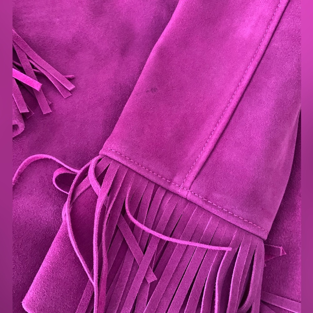 Nasty Gal purple/ orchid real suede oversized fringe jacket   Size US 8 - Picture 15 of 15
